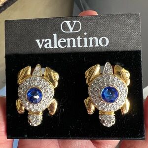 Deadstock Vintage Valentino Rhinestone Crystal Tortoise Turtle Earrings